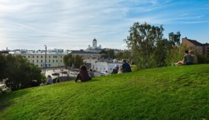 helsinki, view, grass, people, nature, panorama