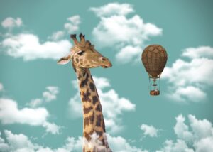 giraffe, hot air balloon, imagination, animal, mammal, ballooning, nature, hot air ballooning, sky, steampunk, digital art, photo manipulation
